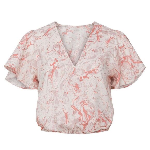 Astr Pink Flutter Sleeve Blouse with Notched Collar Size Small Womens - Picture 2 of 14